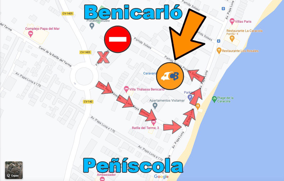 Ruta correcta a Caravaning Benicarló. Clic para abrir el Navegador GPS